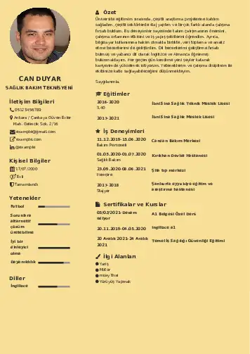 Hasta Bakıcı Cv Örnekleri cv indir